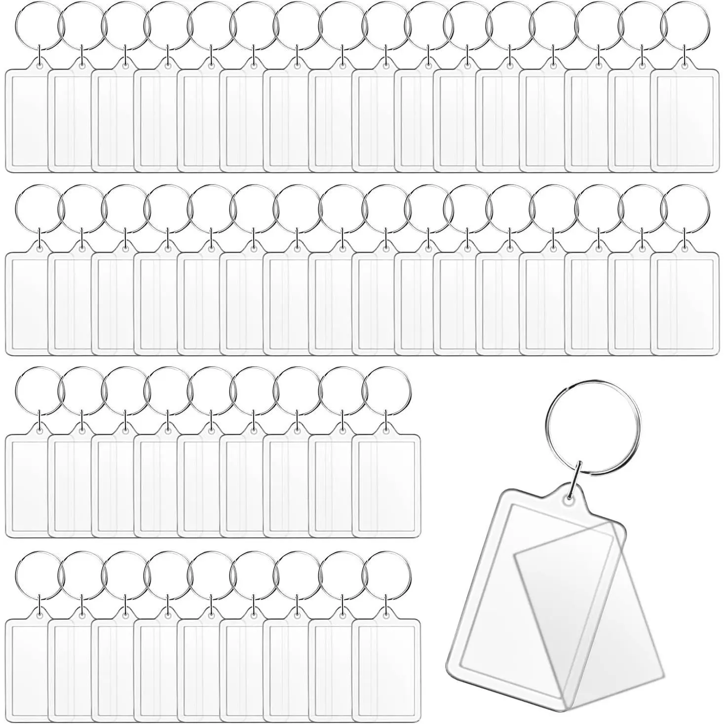 50 Pack Clear Acrylic Photo Frame Keychains – Rectangle Picture Insert Blank Keyring Holders for DIY Crafts, Men & WomenGift