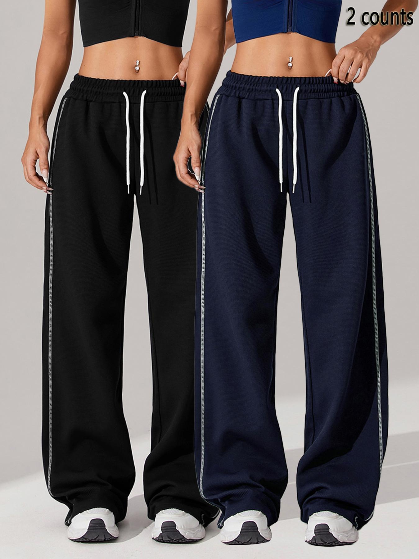 Sporty Women's Top-Stitching Drawstring Waist Sports Joggers, Casual Comfy Breathable Pants for Daily Outdoor Running, Ladies Sportswear for All Seasons, Runner Pants, Casual Sports Trousers