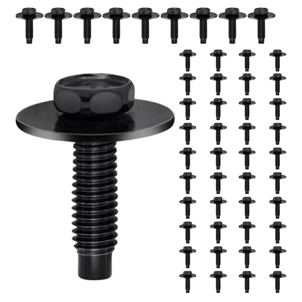 50pcs M6-1.0 Hex Head Body Bolts with 20mm Washers for Bumper Fender Splash Shield Under Cover HoodGift