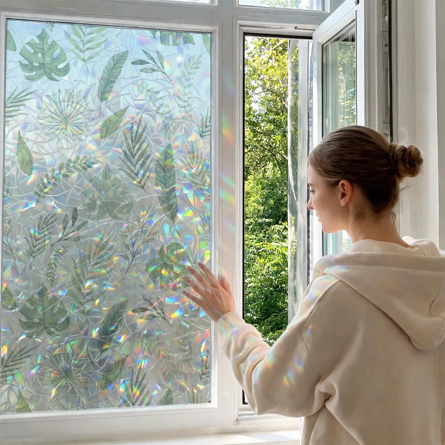 Rainbow Light Effect Window Privacy Film Sticker, No Glue Needed, Peel and Stick, Premium Material, Enhance Home Aesthetics