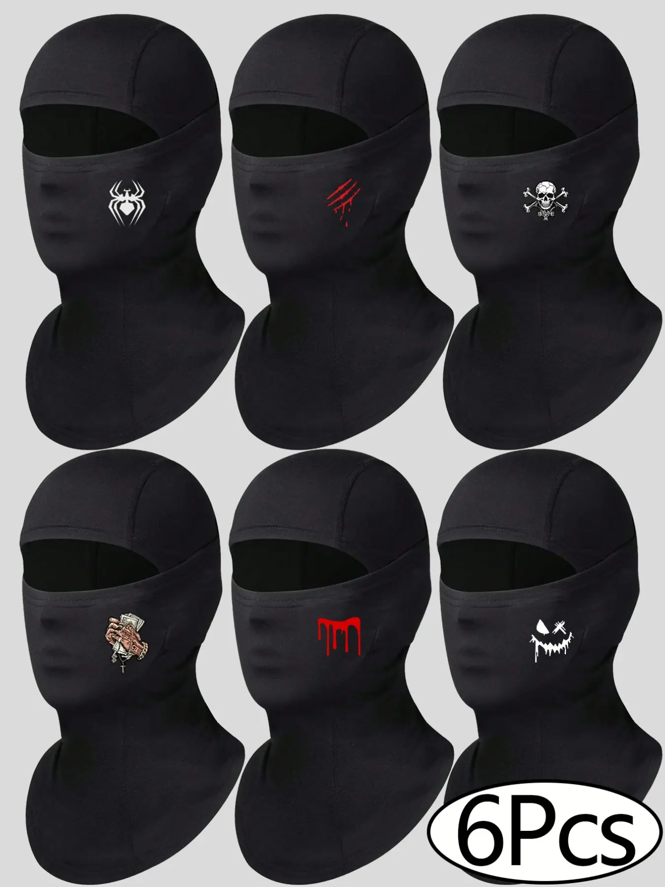 6Pcs Printed Ski Mask, Face Mask, Balaclava Summer Mask for Men and Women – Skiing, Snowboarding, Motorcycle, UV Protection & Wind Protection Riding mask