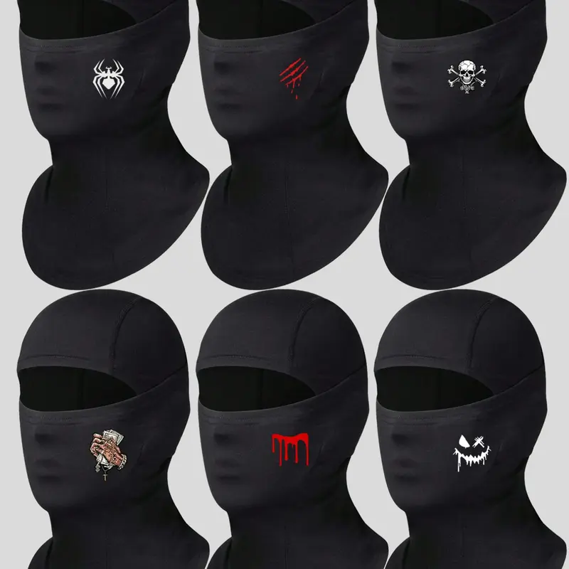 6Pcs Printed Ski Mask, Face Mask for Men and Women, Motorcycle Balaclava Masks – Skiing, Snowboarding, Motorcycle, UV Protection & Wind Protection Riding mask