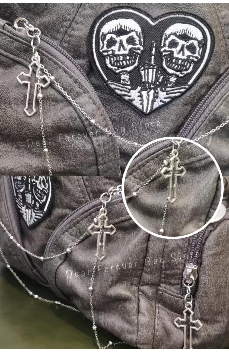 Women's Y2K Vintage Motorcycle Shoulder Bag Fashion Soft PU Chains Multiple Pockets Tote Bags Moto Style Messenger Crossbody Bag