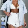Short Sleeve Light Wash Denim Jacket for Women, Classic Casual Button Down Denim Jacket with Chest Pockets, Fashion Women's Clothing for Daily Wear, Everyday Vintage Western Trucker Jacket Coats, Outerwear