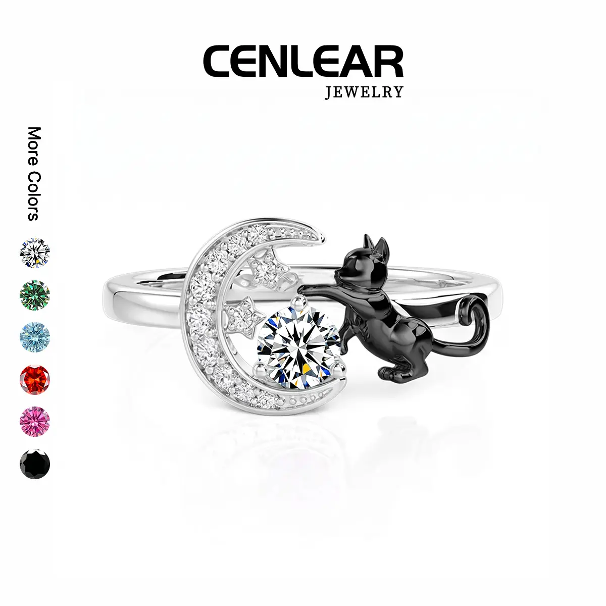 CENLEAR 0.5 Carat Moissanite Cat And Moon Ring, Women'S Y2K Vintage Celestial Engagement Ring, Stylish Party/Wedding Gift, Cute And Unique Valentine'S Day Gift For Girlfriend/Wife
