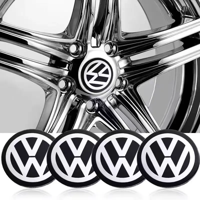 4pcs 56mm Car Wheel HUB Logo Stickers, Automotive Decals, Vehicle Decoration, Volkswagen Golf Polo Passat Touran Jetta Accessories, Car Center Decal Decorations