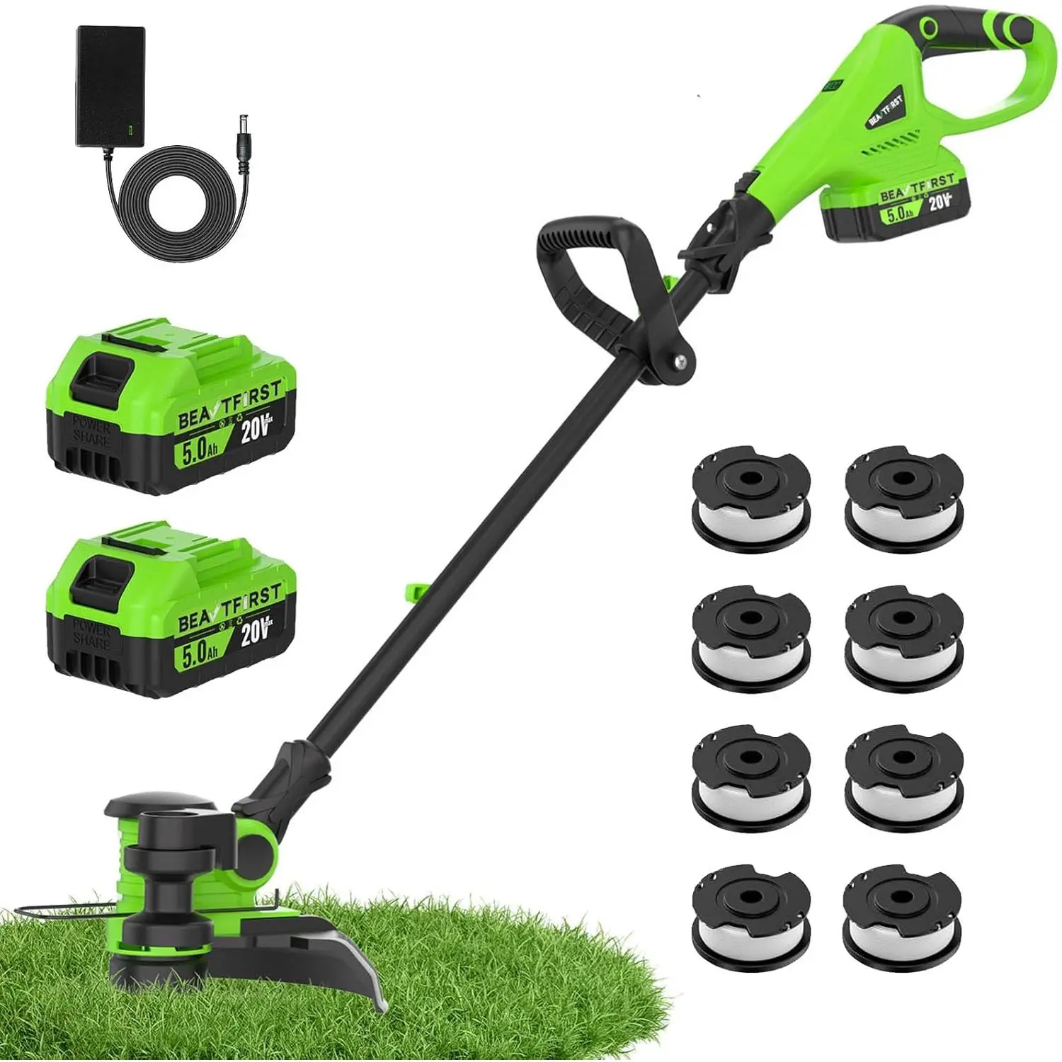 12" Weed Wacker Cordless String Trimmer& Lawn Edger, Electric Weed Eater with 2x5.0Ah , 20V  Auto Line Feed String Trimmer with 8 count Spools, Lightweight Edger Lawn Tool for Yard, Green