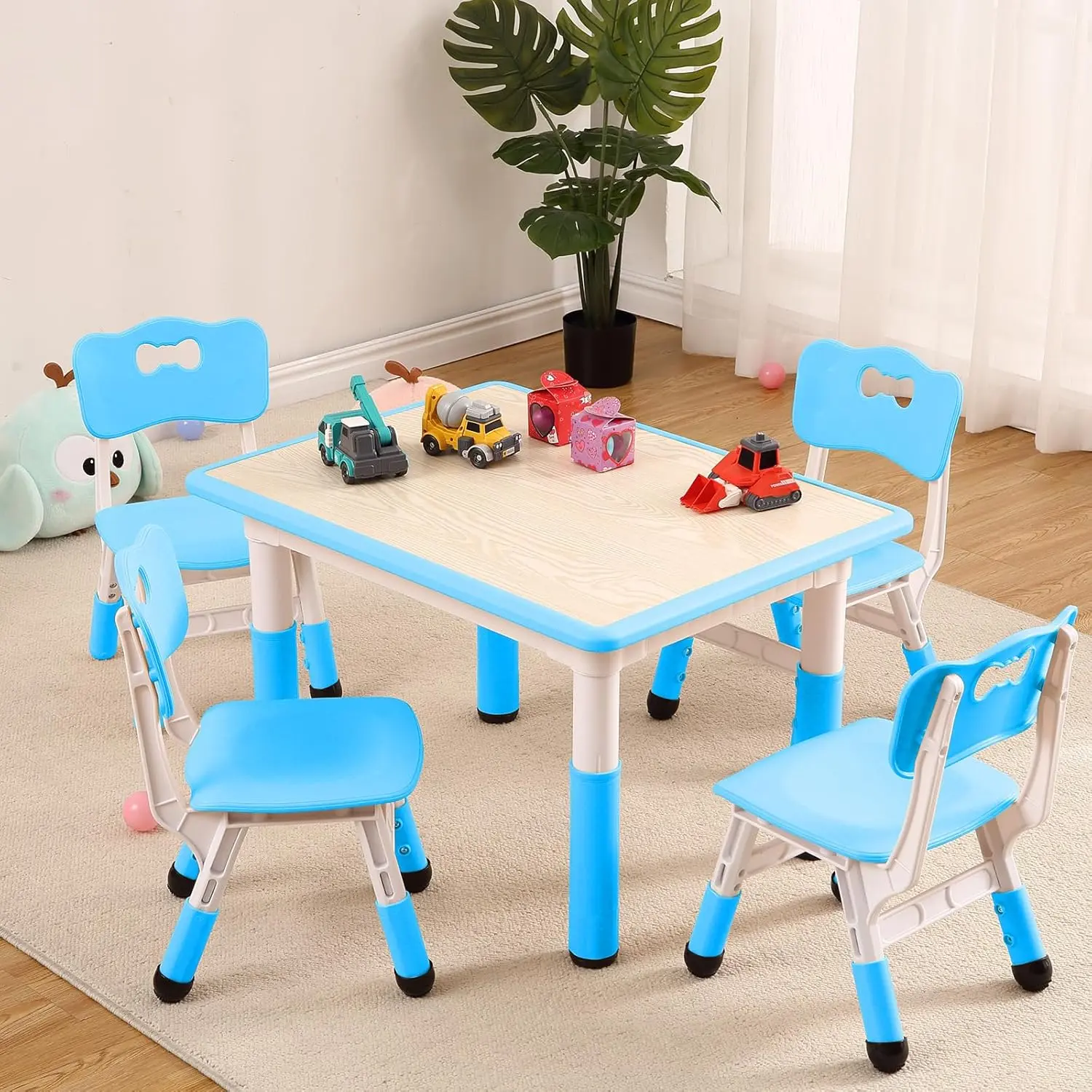 Gaomon Kids Table and 4 Chairs Set (6 Seats Total), Toddler Height-Adjustable Desk with Graffiti Top, Non-Slip Legs, Max 300 lbs, Arts & Crafts Multi-Activity Furniture for Home, Classrooms, Six Seats,sohochic
