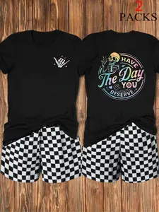 Women's Casual Loose-Fit T-Shirt Set, Comfortable Summer, Stylish Plaid Shorts & Top Combo, Perfect for Daily Wear