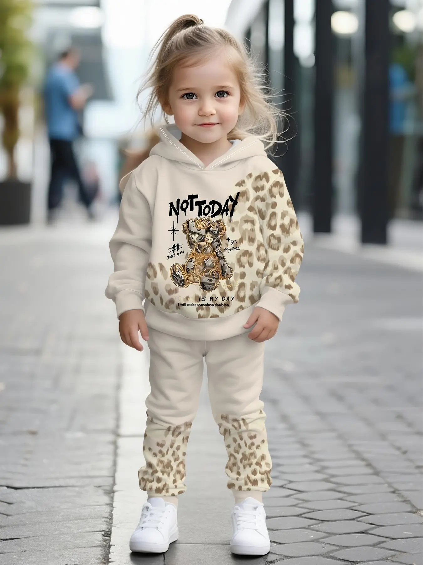 Girls' Leopard Print Hooded Jumper Set, Casual Fitted for Fall & Winter, Comfortable Daily Wear, Trendy Gift for Kids