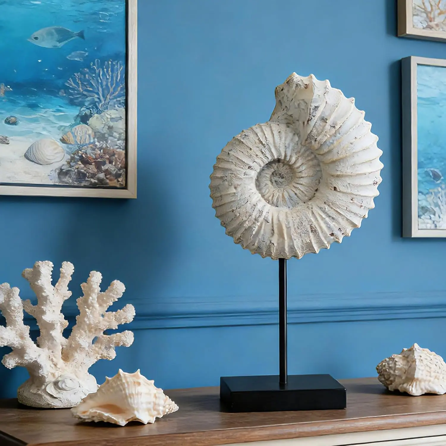 Conch Shell Coastal Room Decor - Ocean Beach Themed Room Decor Set Nautical Wall Art Accents for Bedroom Living Room Bathroom Porch Table Decor Coastal Aquarium Décor 13*11.4*21 Inch LC Lcdecohome