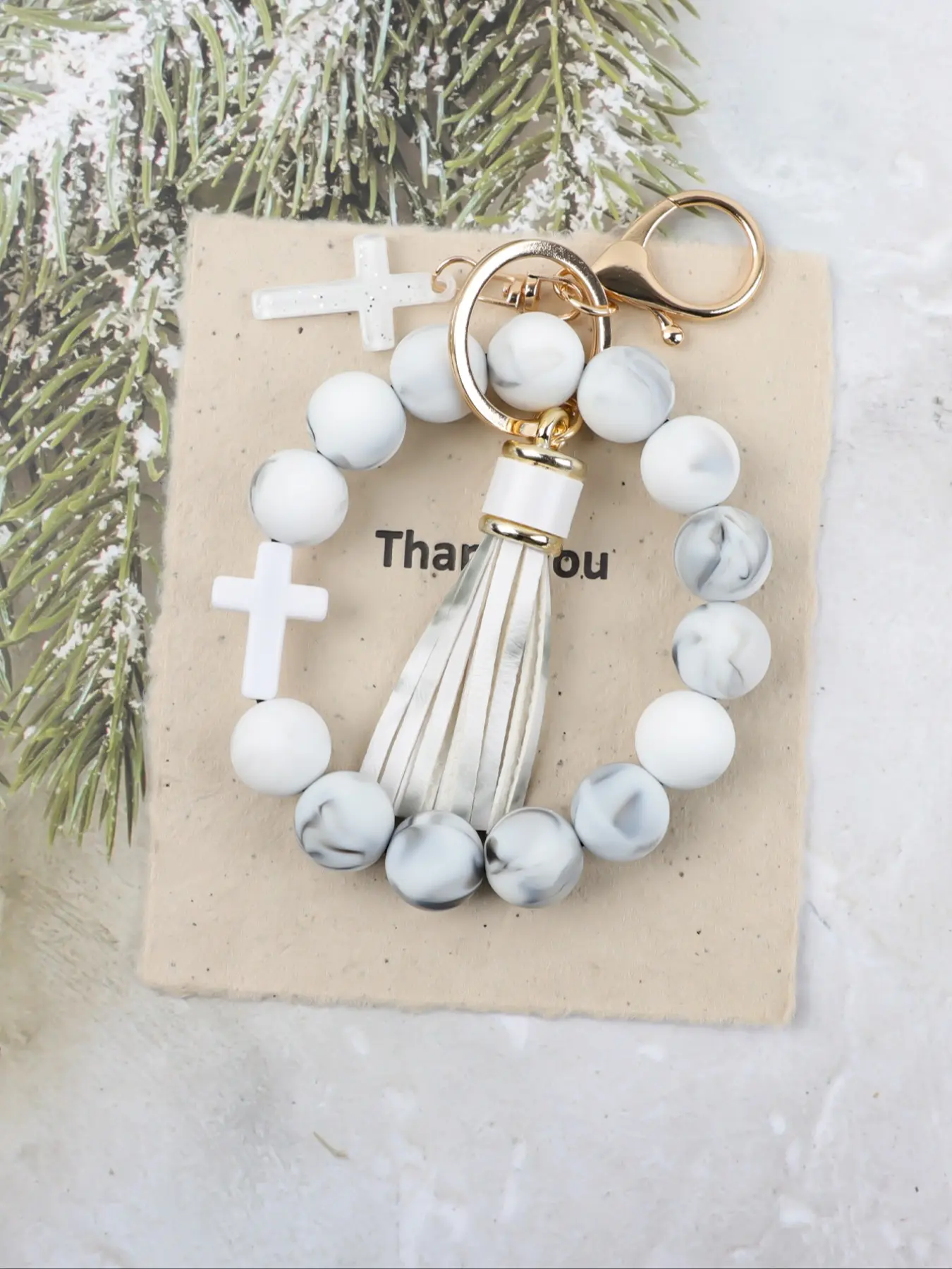 Macaron Cross Beaded Bracelet Keychain, Matching Tassel Pendant, Soft Beads Design, Perfect Gift for Friends and Mom, Easter and Thanksgiving Gifts
