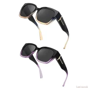 2-Pack Unisex Polarized Fit Over Sunglasses, Rectangular Mirrored Frames for Prescription Glasses, UV400 Anti-Glare Protection for Driving, Rectangle