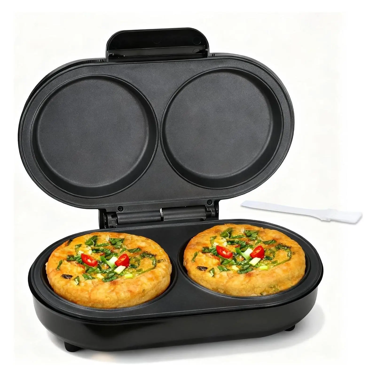 Electric Omelette Maker Nonstick, Dual Omelette Makers with 2 x 4.75” Round Grooves, Egg Bite Maker, Electric Double Egg Pan, Mini Pancake Maker, Breakfast Sandwich Maker, BlackGift