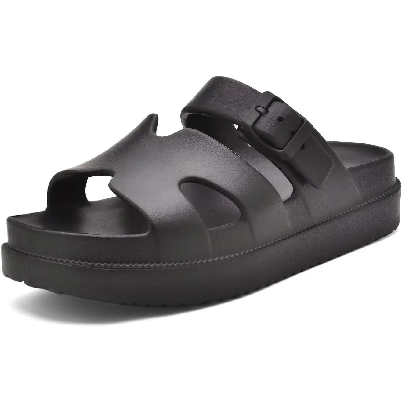 Women's Platform Sandals with Arch Support, Adjustable Buckle H-Strap Summer Beach Slides, Comfortable Lightweight Chunky Sandals(Gift)