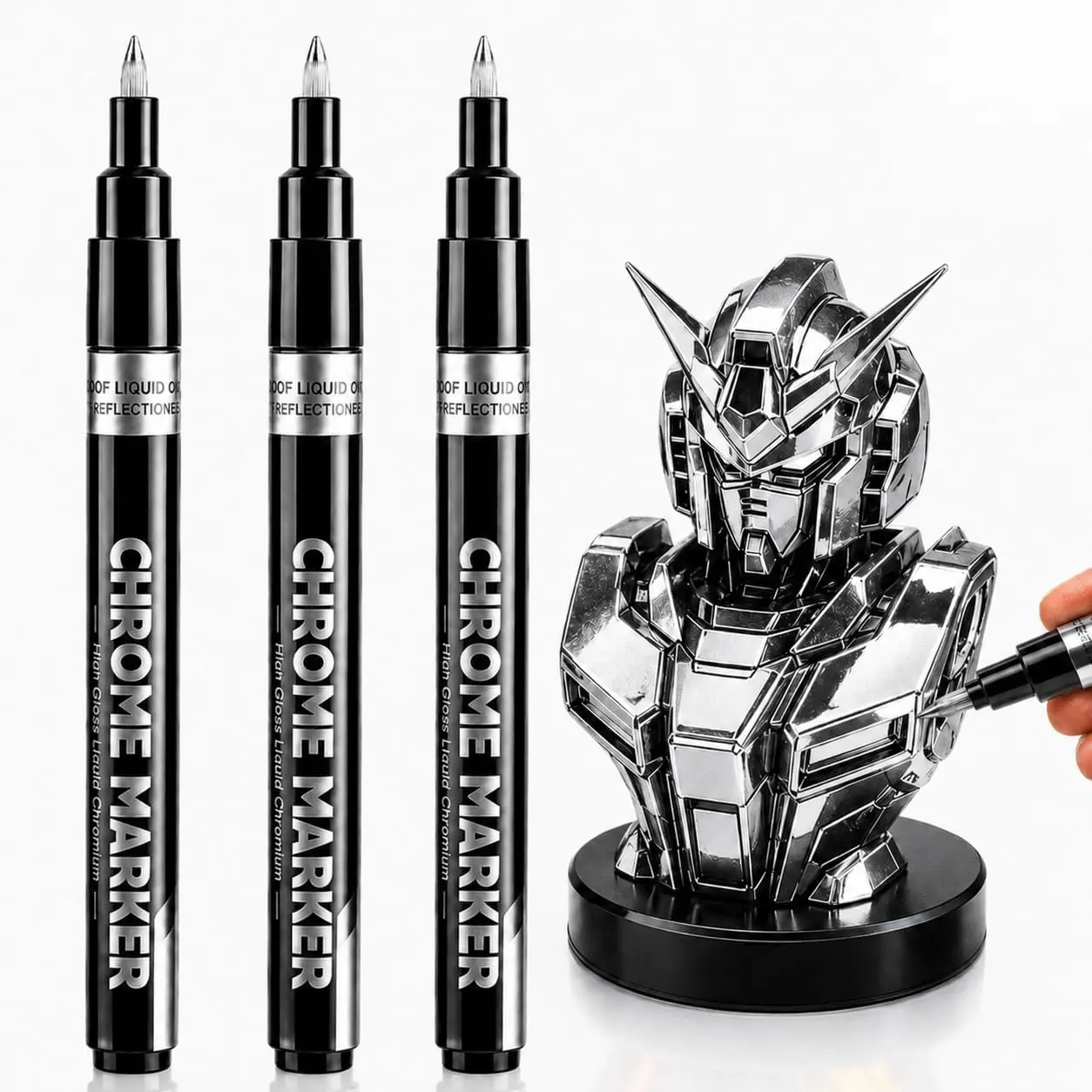 Chrome  Markers, 3 Pack Liquid Mirror Chrome  Pens, 0.7mm Extra Fine Metallic Markers for Metal, Plastic, Models, , Wheel  Up, Smooth Surfaces