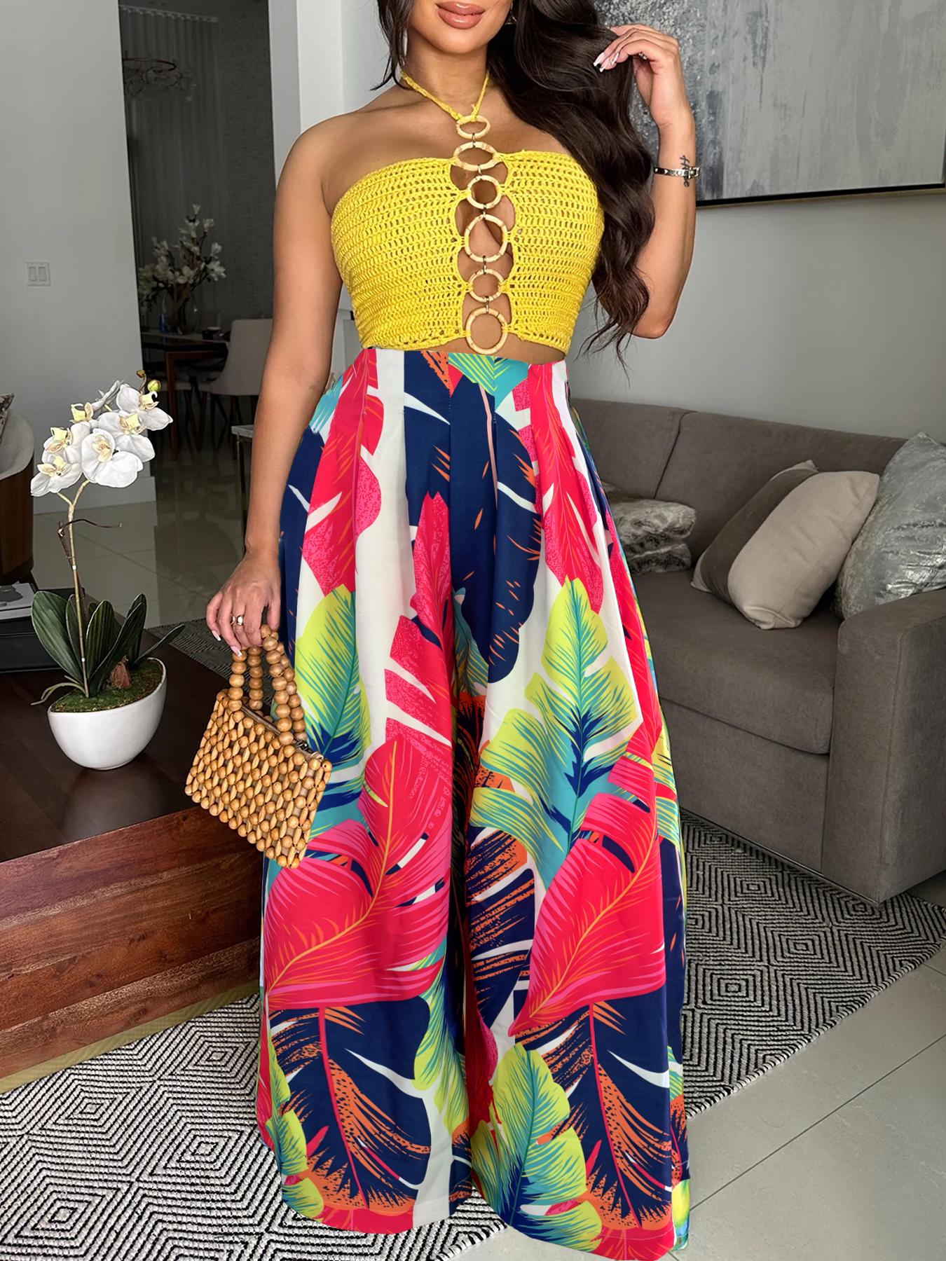 Women's All Over Print  Wide Leg Pants, Casual Comfy Trousers for Daily Wear, Ladies Bottoms for Summer