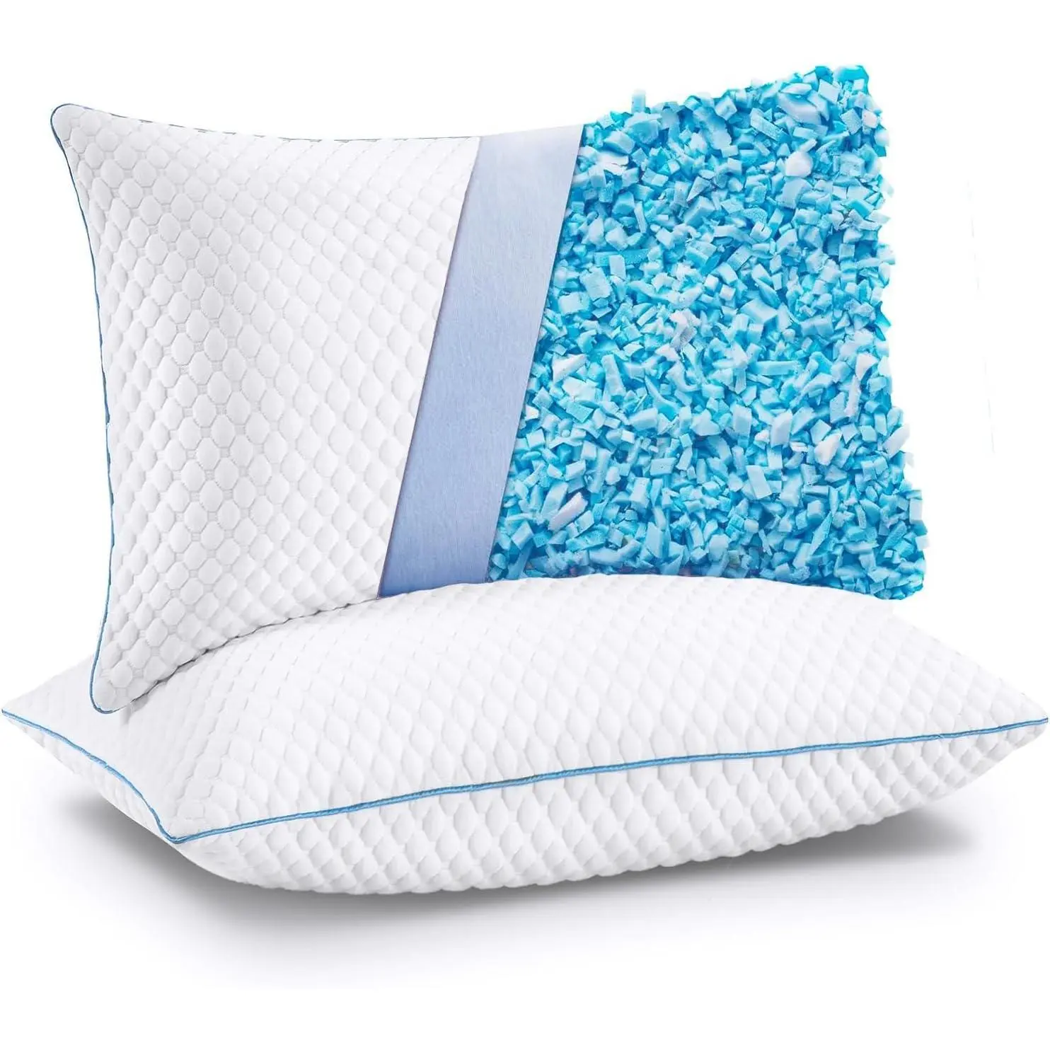 Cooling Bed Pillows Queen Size Set of 2, Shredded Memory Foam Pillows for Side Back Stomach Sleepers, Luxury Cool Gel Adjustable Firm Bed Pillows for Sleeping 2 Pack Queen Size 20 x 30 Inches