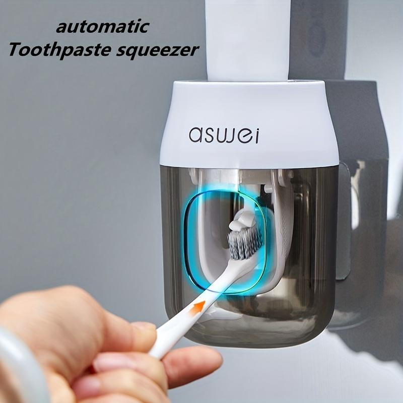 Automatic Toothpaste Dispenser Wall Mount Holder, No-Drill Waterproof Toothbrush Rack, Toothbrush Holders, Easy Install Bathroom Essential Upgrade