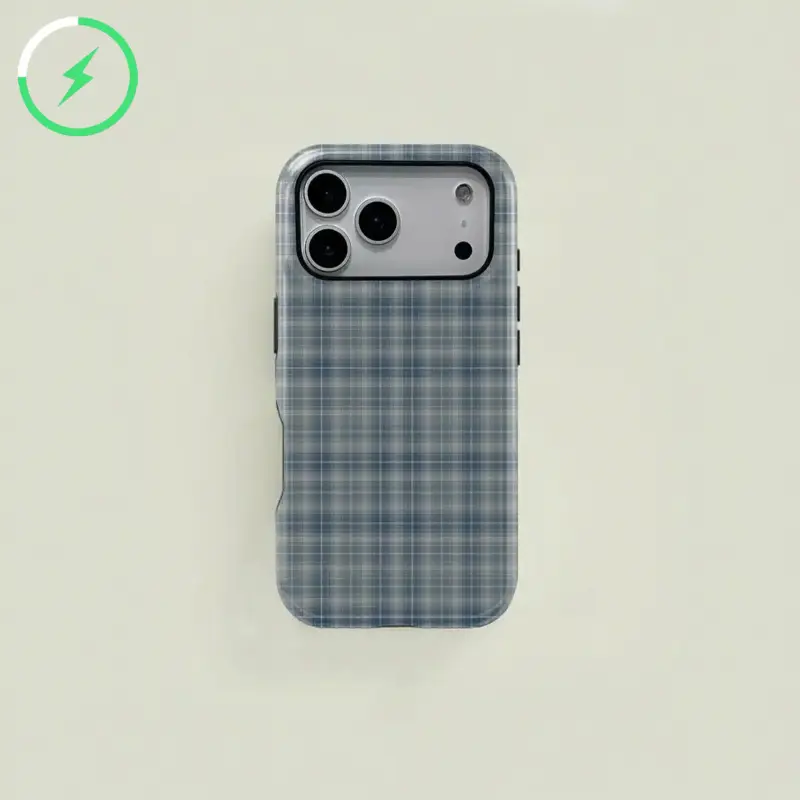 Magnetic Case Blue Plaid Pattern Aesthetic Phone Case, Classic Tartan Print, Durable Two-In-One Protection,phone Case for iPhone 17ProMax,16, 15, 14, 13, 12, 11