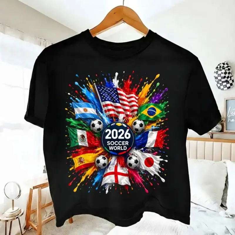 Unisex 2026 New Football T-Shirt - 100% Cotton, Fashionable Flag Print, Comfortable and Breathable for Summer