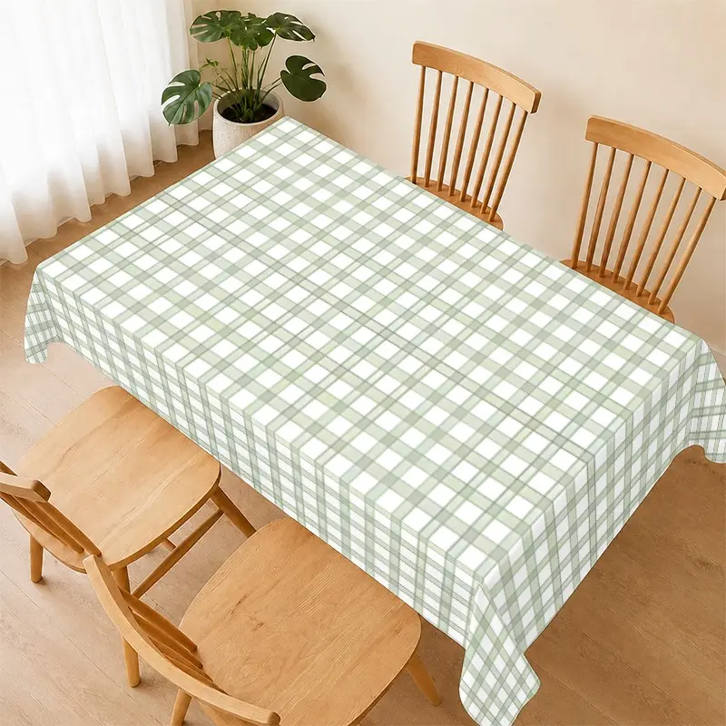 Green Gingham Tablecloth, Fresh Country Check Design, Water Resistant, Easy Clean, Create a Clean Cozy Dining Atmosphere, Add Natural Charm to Your Kitchen Space, Perfect for Family Meals