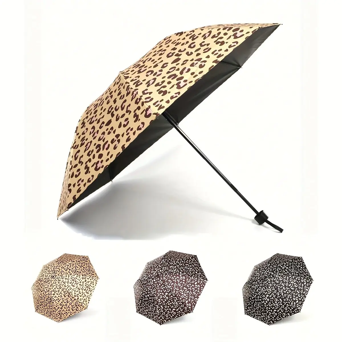 Retro Leopard Print Umbrella, 8-Frame Windproof Folding Design, Manual Opening and Closing, UV-Resistant, Plastic Steel Handle, Outdoor Use