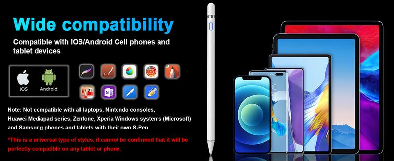 Active Digital Stylus Pen for Touchscreen, Stylus Pencil for Apple iPad mini/Pro/Air, Samsung, iPhone, Android and Most Phone & Tablet, 1.5mm Fine Point Rechargeable Pens - White