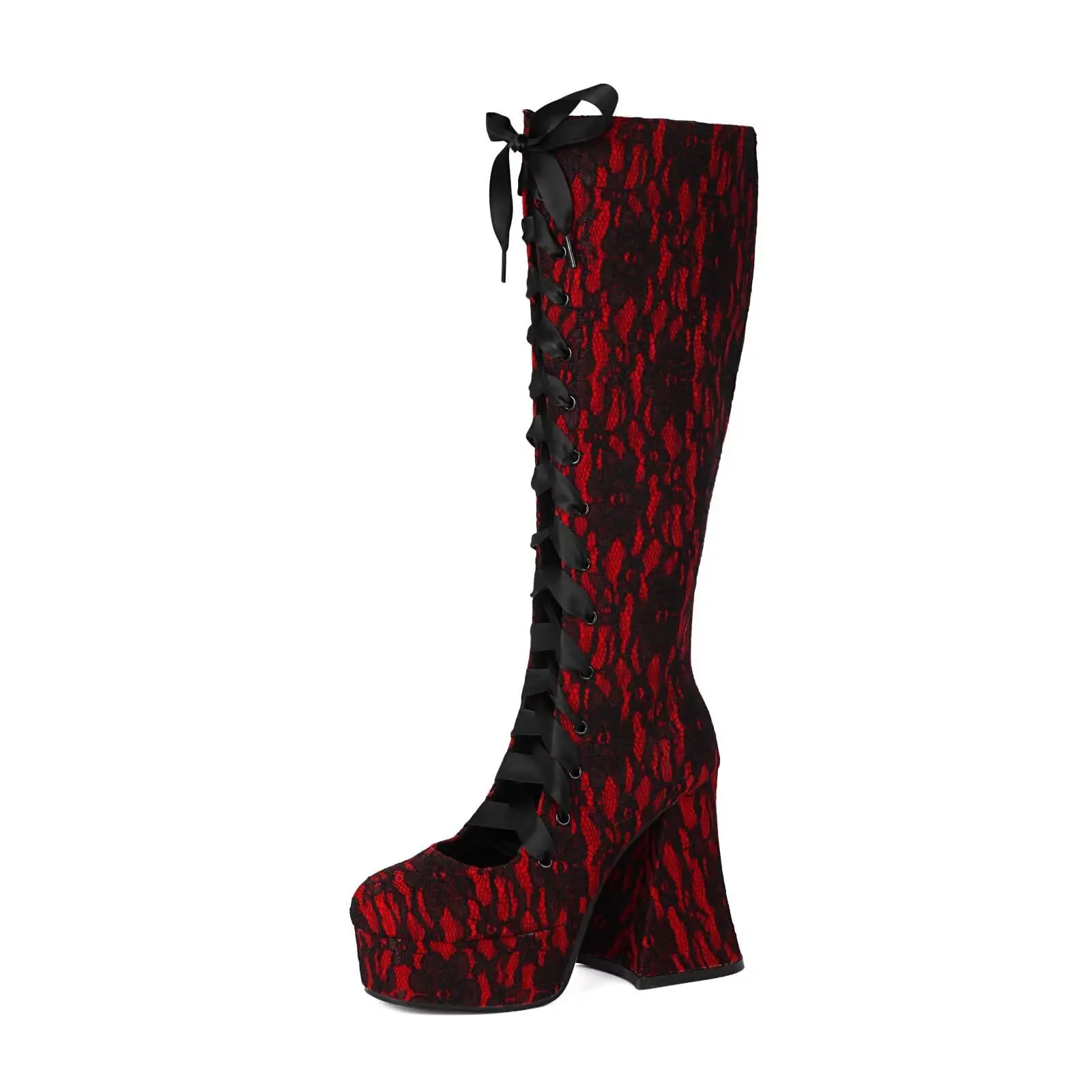 Women's Gothic Lace Floral Victorian Boots - Lace-Up Chunky Block High-Heel Platform Mary Janes with Side Zipper, Round Toe for Prom, Vintage Cosplay, Dress Occasions