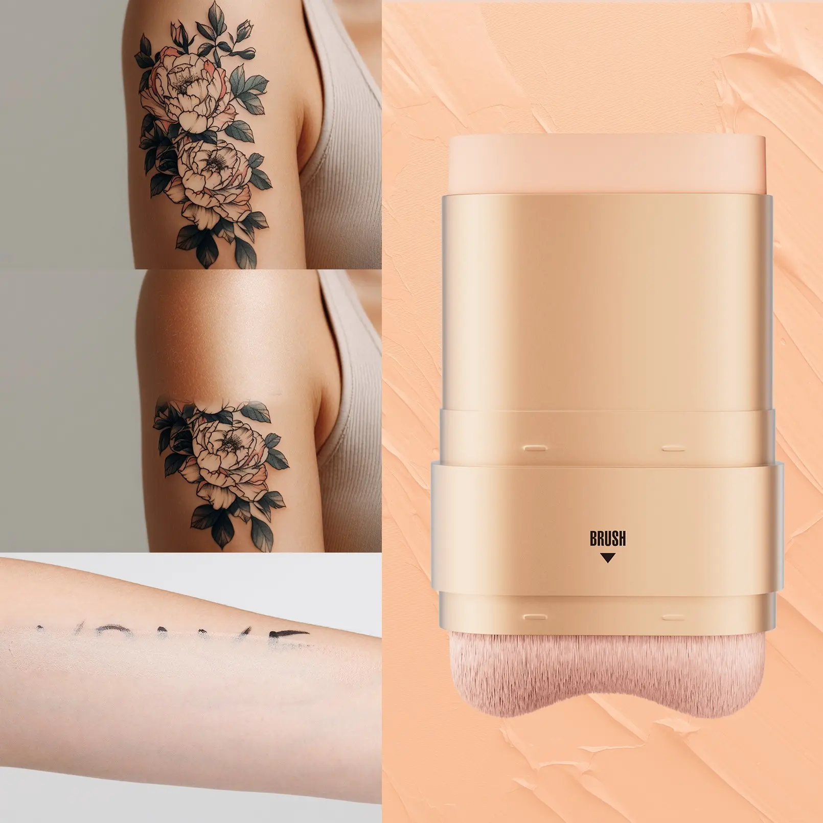 Full Coverage Eraser Concealer Stick HelloKiss, Waterproof Body Makeup to Hide Tattoos Scars, Portable Foundation with Integrated Brush
