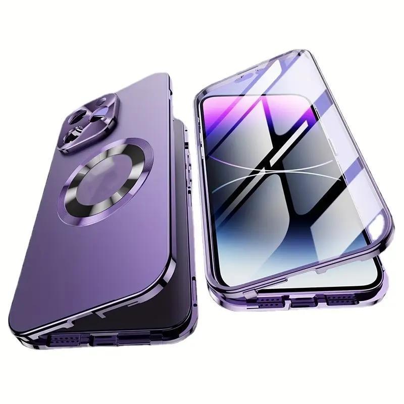 2-In-1 Magnetic Privacy Phone Case with Anti-Spy Screen Protection and Full Metal Bumper, Compatible with iPhone 16/15/14/13/12 Pro Max Plus Series