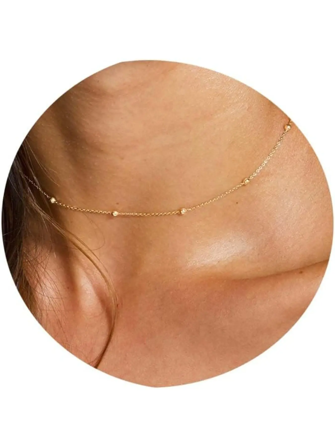 Golden Chain Necklace for Women, Thin Beaded Necklace Dainty Simple Layered Choker Minimalist Link Chain Necklace,Trendy Jewelry for Women