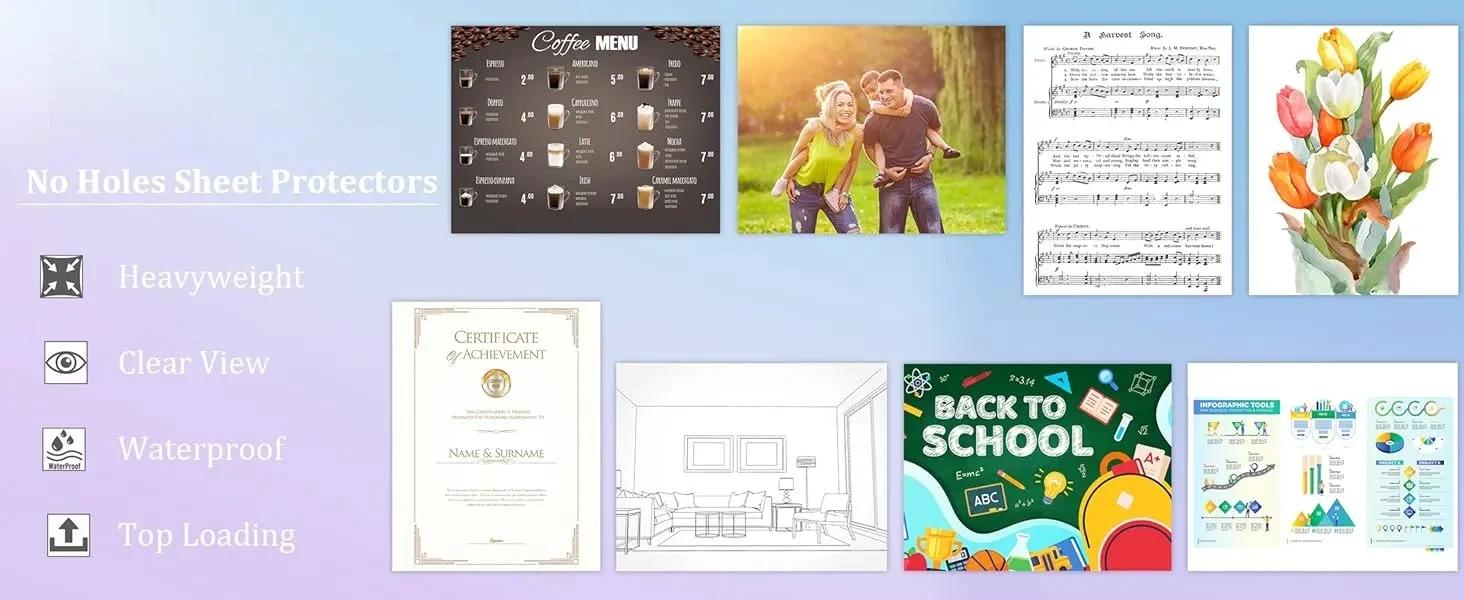 50 Pack No Holes Sheet Protectors 8.5 x 11 Inch Letter Size Page Protectors for Documents, Prints, Top Loading Heavyweight Clear View Plastic Sleeves for Papers, Artworks, Photos