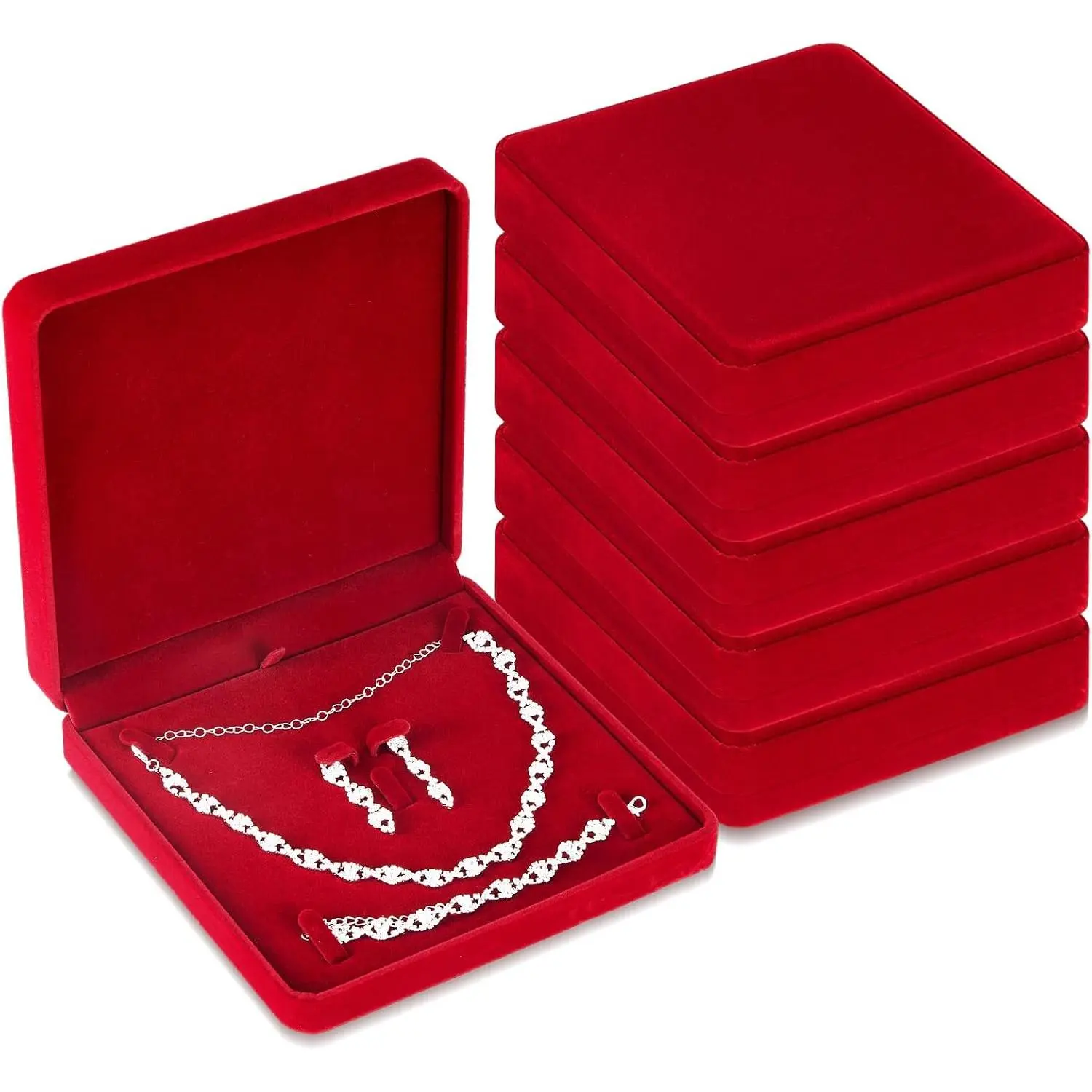 6 count   Set Box  Display Case Earring Ring Bracelet Necklace  Box  Necklace Storage Case for Mother's Day Wedding Travel Anniversary( Red)