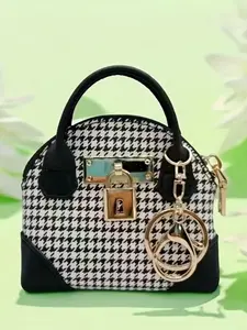 Women's Plaid Mini Shell Bag, Fashion Zipper Handbag, Casual Style Coin Purse, Keychain Pendant, All Seasons Accessory