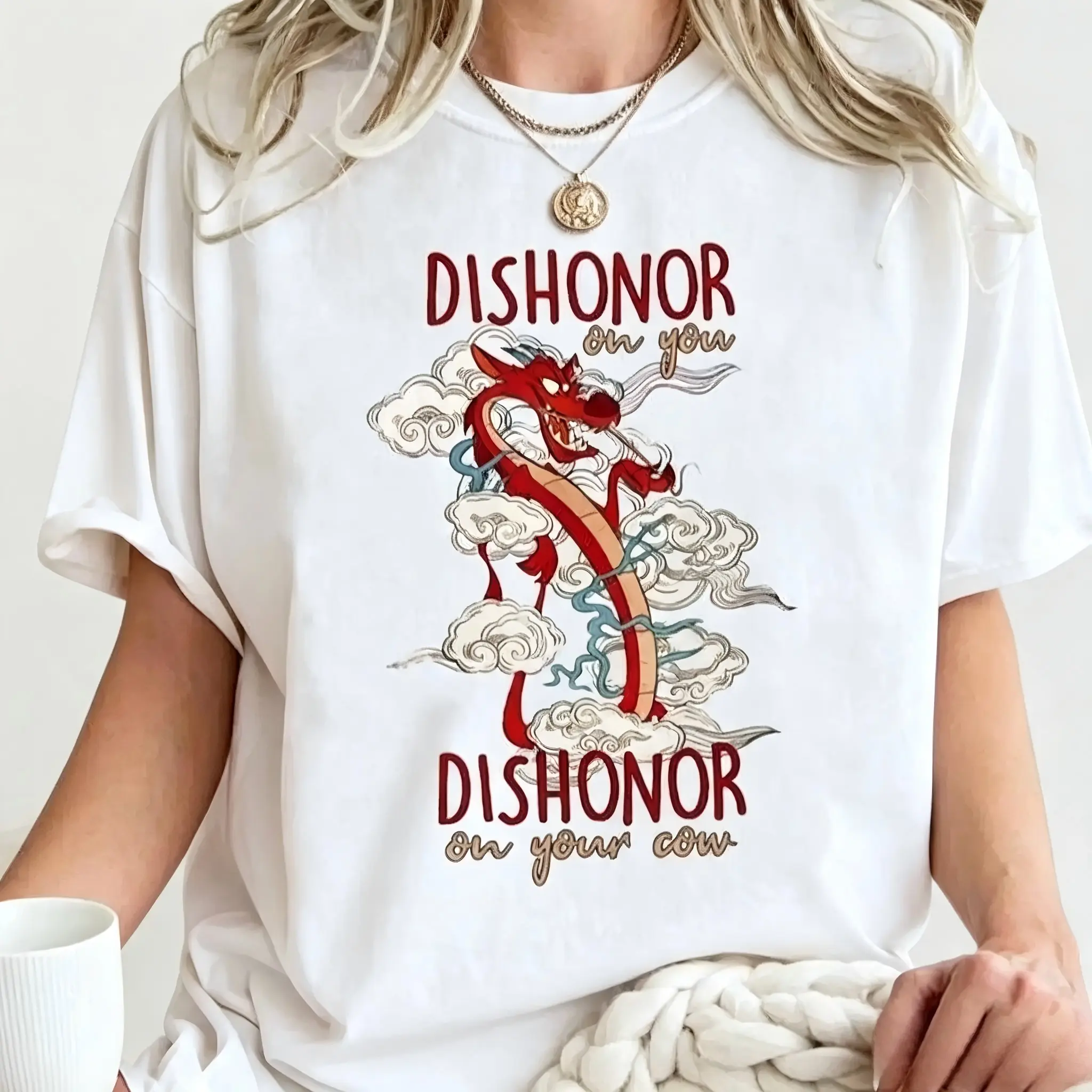 Mushu Dishonor Shirt, Mulan Shirt, Funny DNworld T-Shirt, Mushu Dragon Dishonor On Your Cow, Womenswear