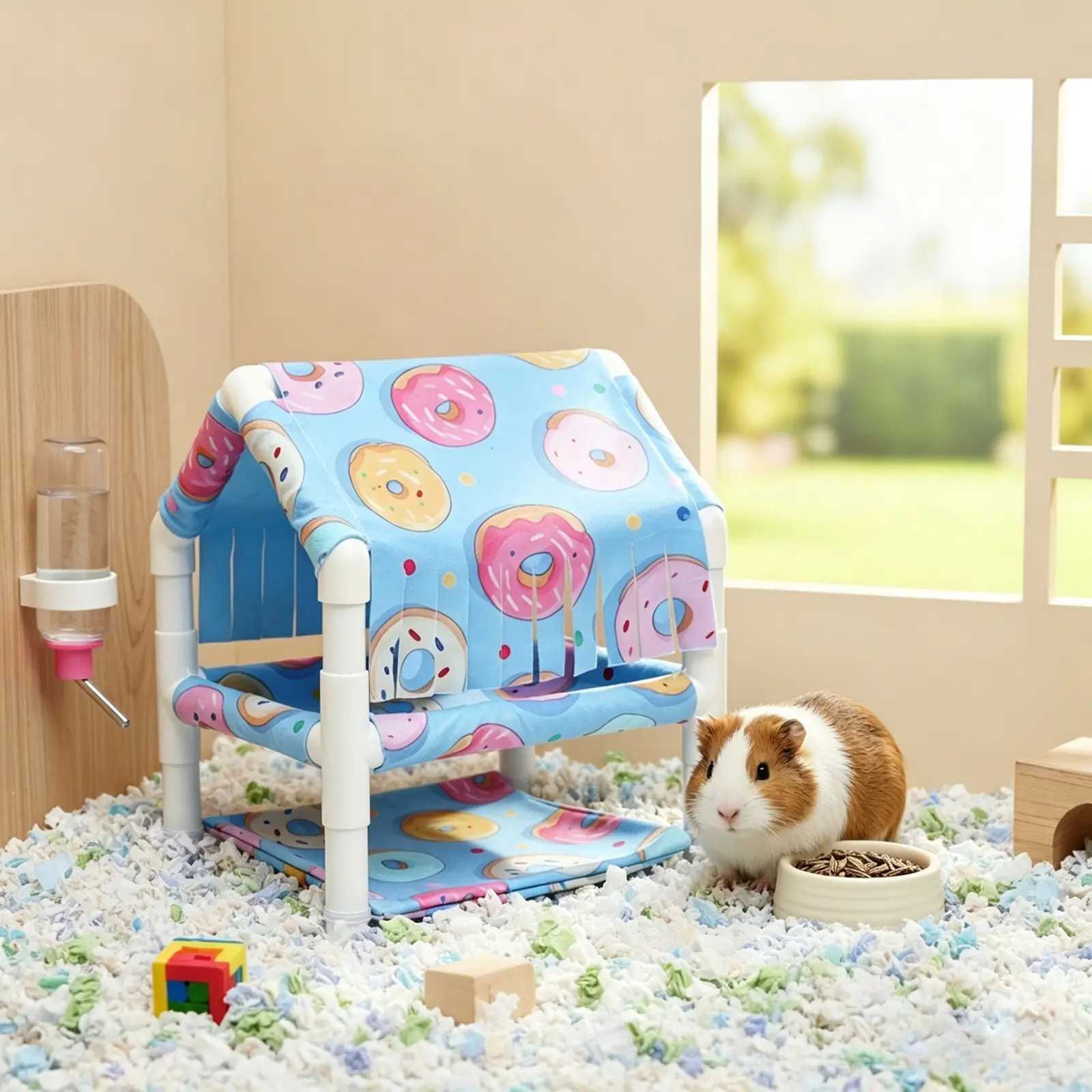 Four-Season Universal Small Pet Two-Layer Hideout House, Washable Dutch Pig Dwarf Rabbit Hedgehog Flower Mouse Sleep Den