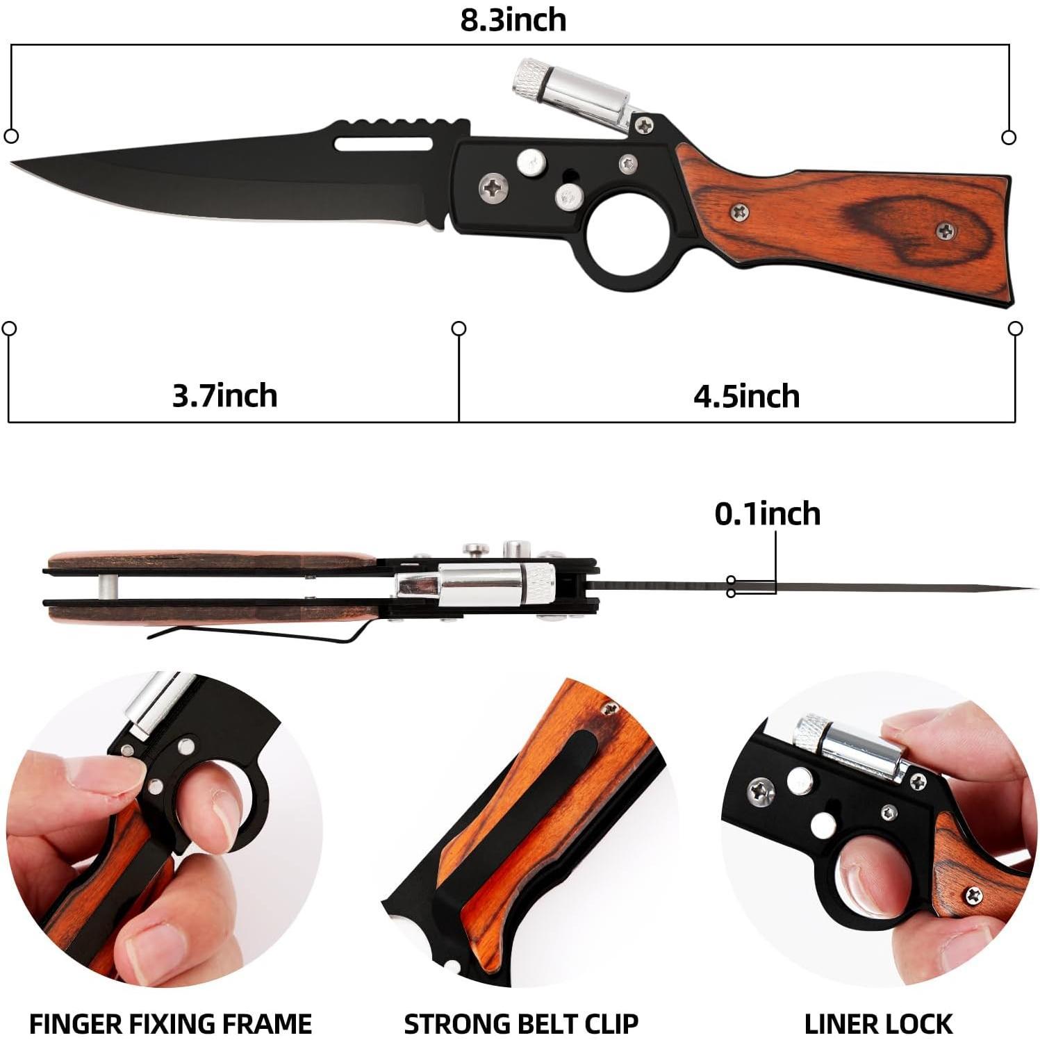 Outdoor Portable Knife, A-K Folding Knife for Camping Fishing Hiking Knives and EDC, LED Light, Husband Birthday Present, with Deep Pocket Clip for Men Women