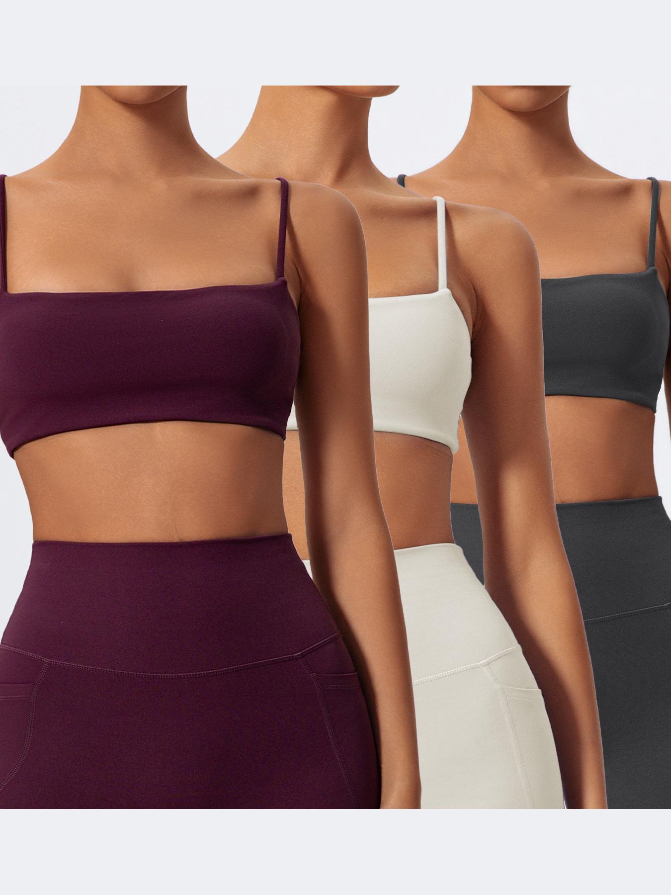 Women's Solid Neck Crop Sports Bra, Quick Drying Breathable Comfortable Sports Bra, Ladies Sportswear for Indoor Outdoor Wear, Sports Bra for Women, Workout Bra, Gym Clothes, Exercise Gymswear