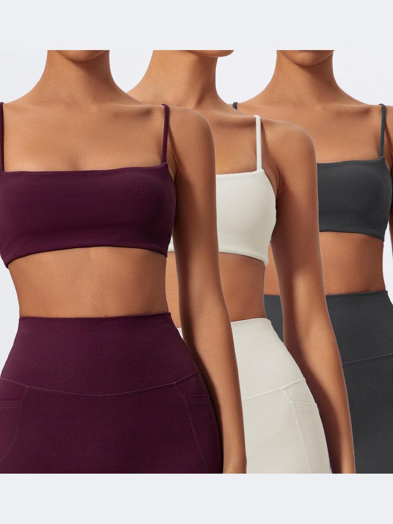 Women's Solid Neck Crop Sports Bra, Quick Drying Breathable Comfortable Sports Bra, Ladies Sportswear for Indoor Outdoor Wear, Sports Bra for Women, Workout Bra, Gym Clothes, Exercise Gymswear