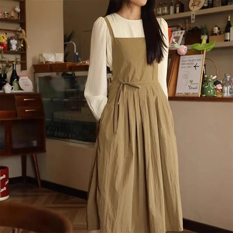 Women's Lightweight Waterproof H-shaped Pleated Pinafore Apron with Pockets, Strap, Anti-splash Feature - Polyester Clothes, 1 Size, Multifunctional Home/Salon/Gardens Accessory, One Size, All-Purpose Aprons