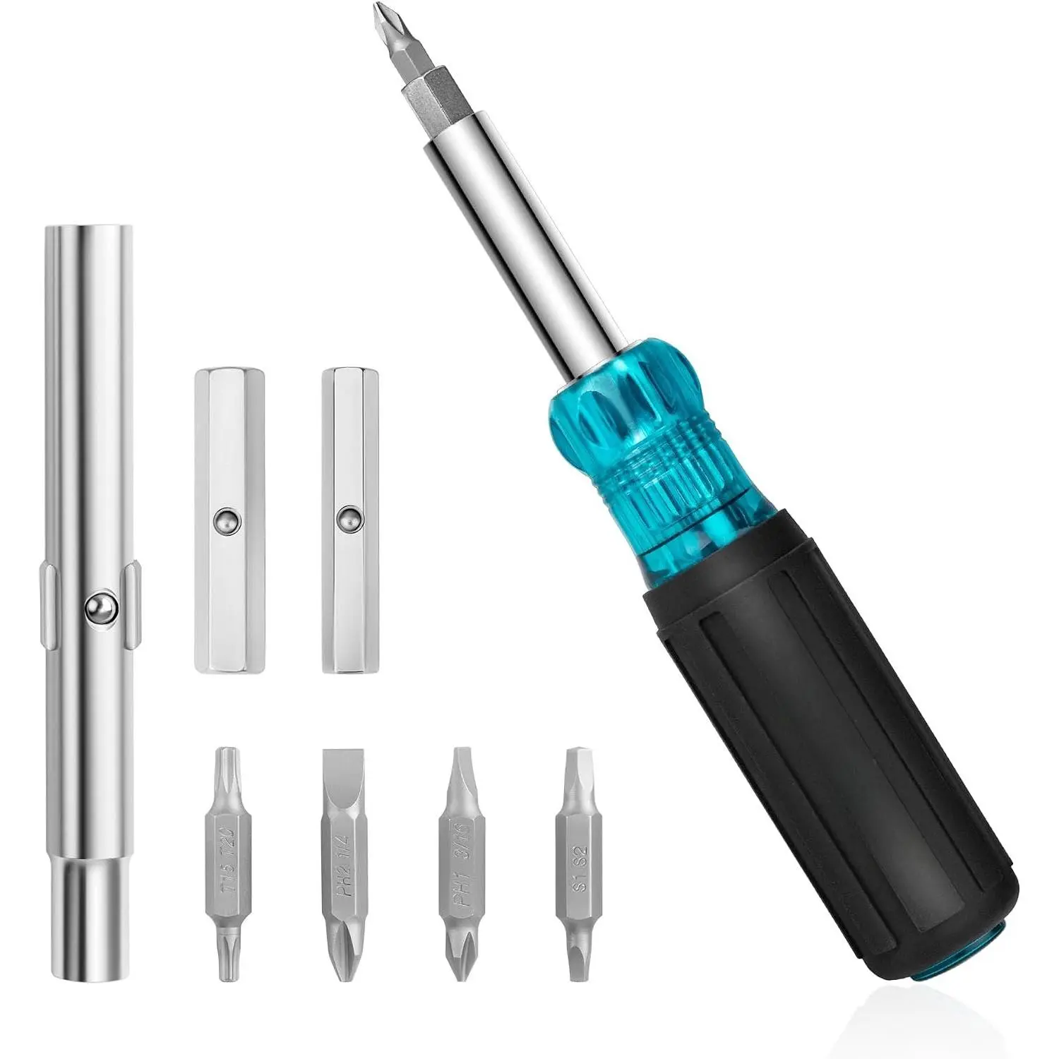 , Multi Bit 11-in-1 Screw Driver & Nut Driver Set,  S2 Steel Bits, Portable Screw-driver, with Phillips, Slotted, Torx, Square Bits