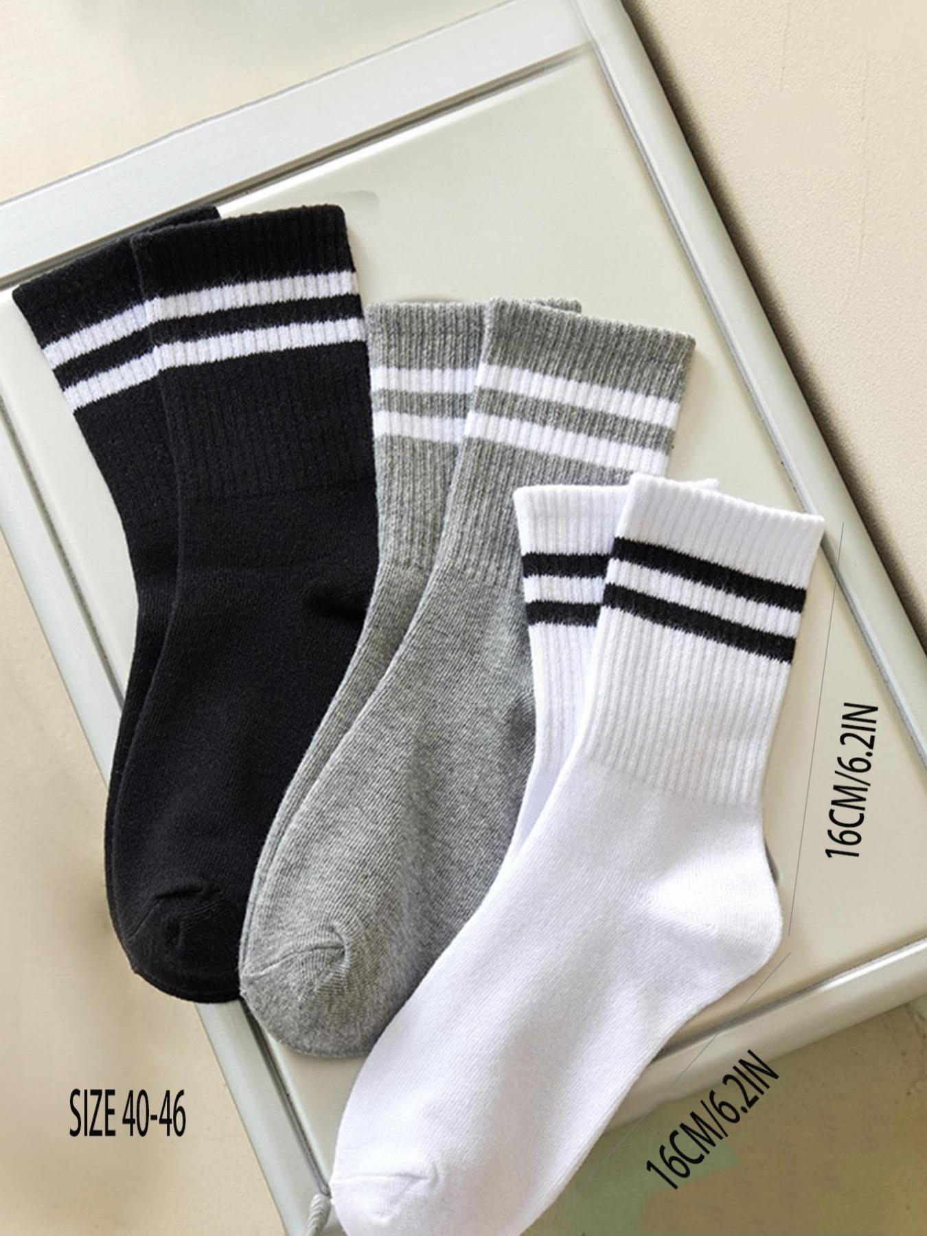 Women's Striped Crew Socks, Casual Comfy Breathable Athletic Running Knit Mid Calf Socks, Women's Hosiery for Daily Wear Women's Striped Crew Socks, Casual Comfy Breathable Athletic Running Knit Mid Calf Socks, Women's Hosiery for Daily Wear