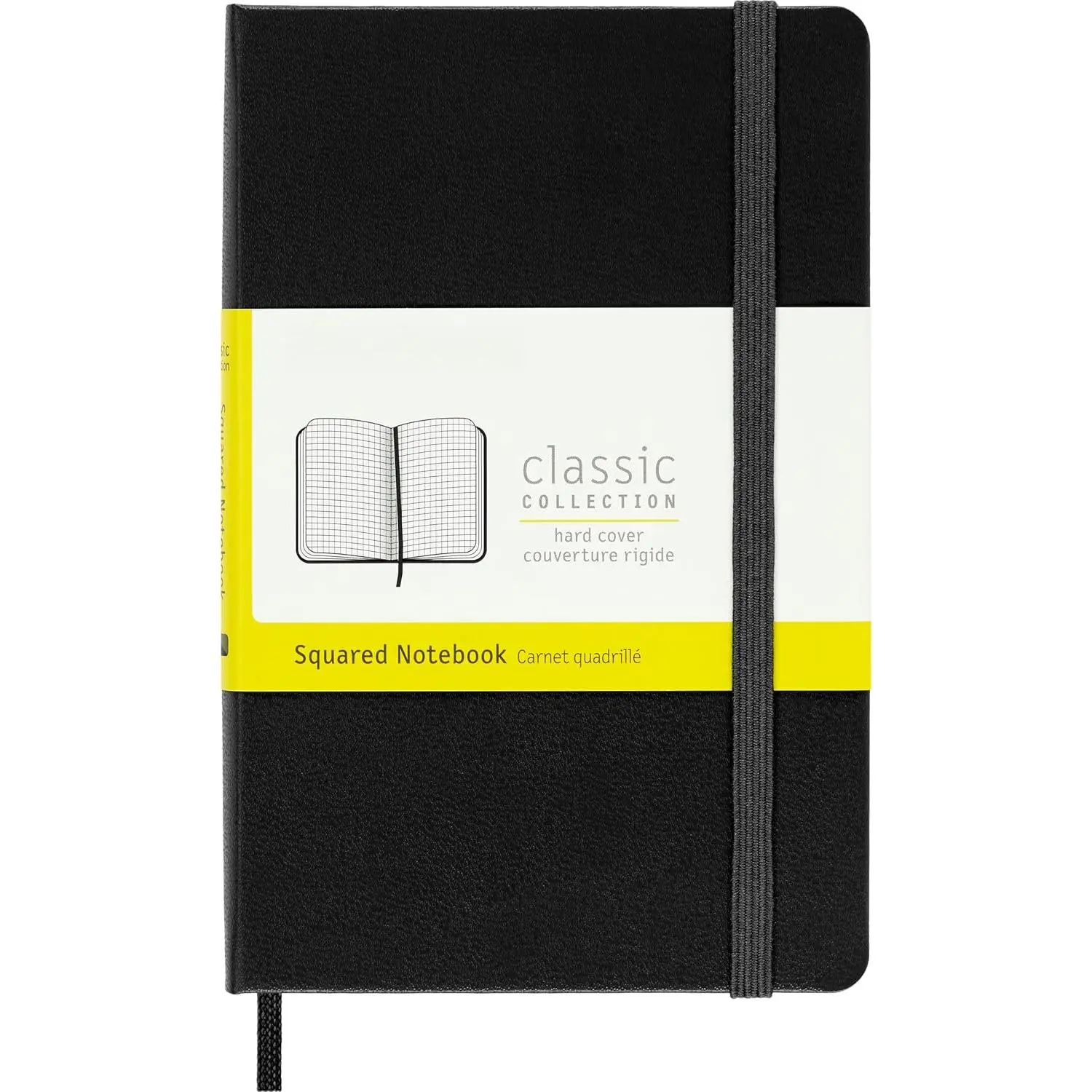 Classic Notebook, Hard Cover, Pocket (3.5" x 5.5") Squared/Grid, Black, 192 Pages
