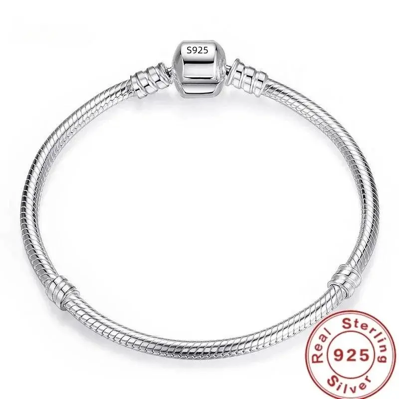 925 Silver Handmade Original Fine Jewelry Soft Smooth Snake Bone Charm Bracelet for Female Party Gifts