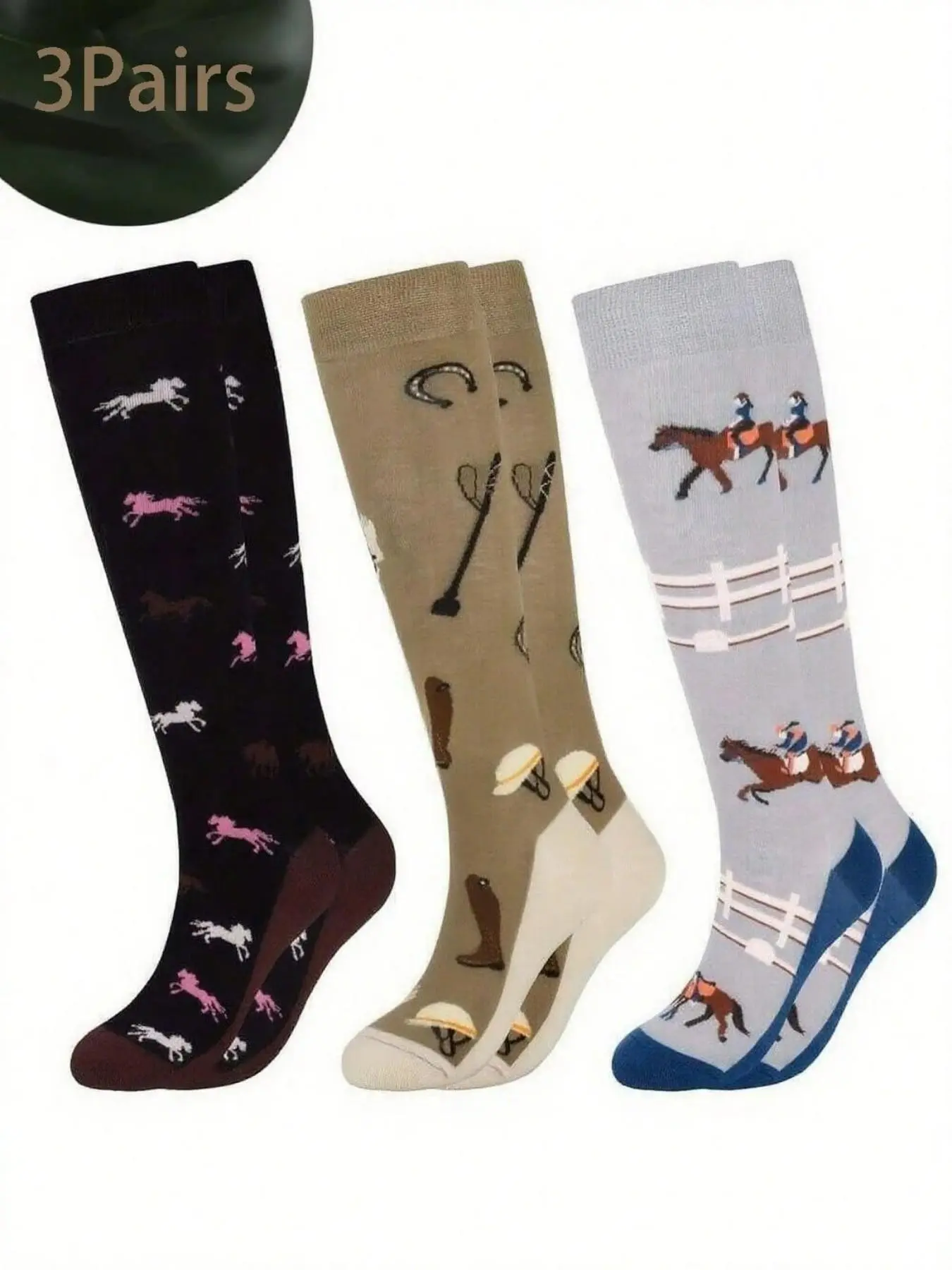 3 Pairs Women's Knee-High Socks, Comfortable Soft Outdoor Sports Socks, Horse Pattern Y2K Socks, Teenage Novelty Socks, Animal Party Cartoon Socks