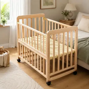 ARCH Pine Wood Baby Bassinet Bedside Sleeper, 3-in-1 Convertible Mini Crib with 0.78" Mattress, 3 Adjustable Heights, Portable Newborn Crib on Wheels, Space-Saving Design for Bedroom, Natural Solid Wood, 0-36 Months, Natural Wood Color Options
