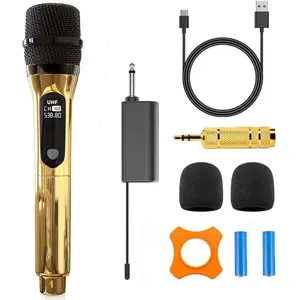Microphone Only for Mic Input, UHF Rechargeable Handheld Multipurpose Mic,(Work 10hs) Microphones 150ft Range for Machine Amplifier Speaker Karaoke Church Speech Wedding Singing (Golden)