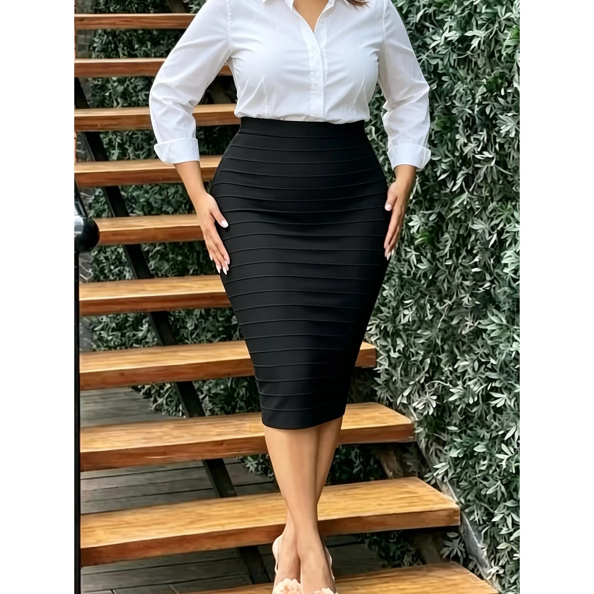 New European and American Style Striped Sexy Slim-Fit High-Waist Hip-Enhancing Bandage Skirt