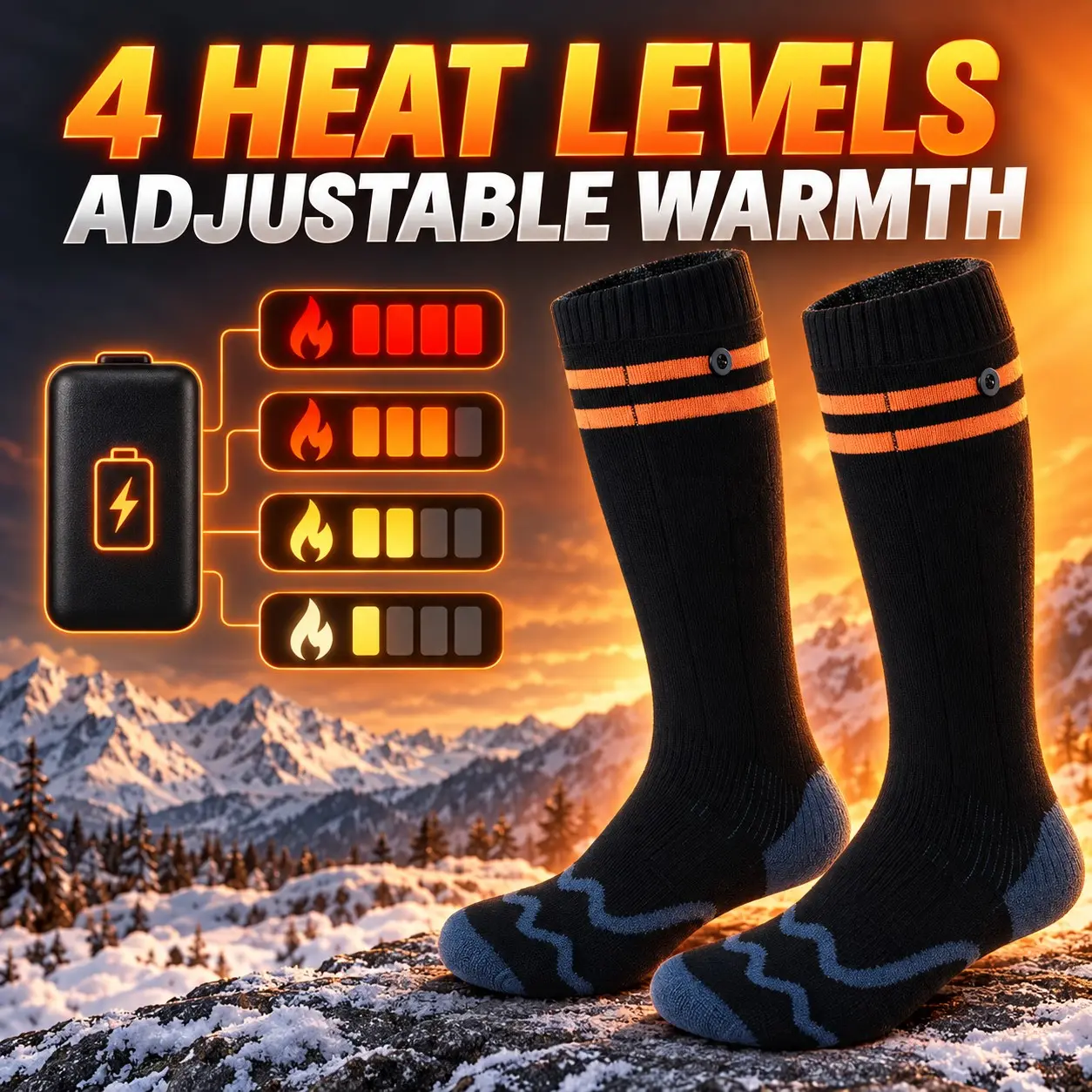 4000mah Battery Heated Socks, Four-Temperature Control, Unisex Winter Warm Socks, Ideal for Skiing, Hiking, Cycling, Camping, Outdoor Activities